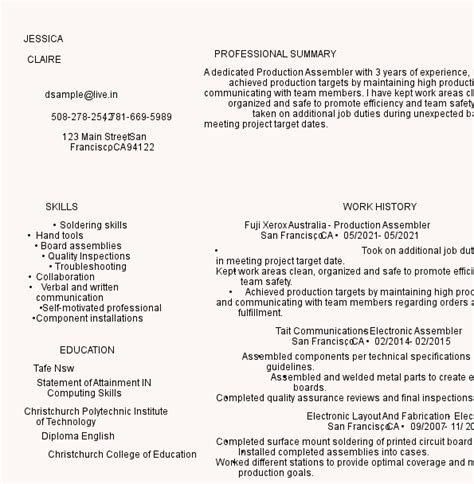 assembler resume examples|Production Assembler Resume Examples for 2024: Templates & Tips.